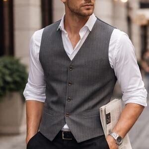 Y2K Old Money Gray Tailored Vest Men’s M Preppy Office Siren Smart Layering